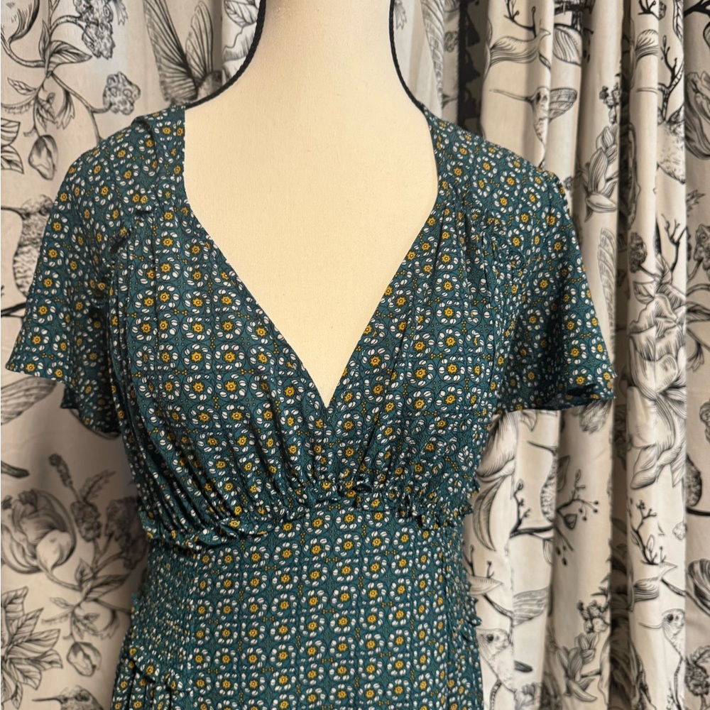 Max Studio Teal and Yellow Floral Dress